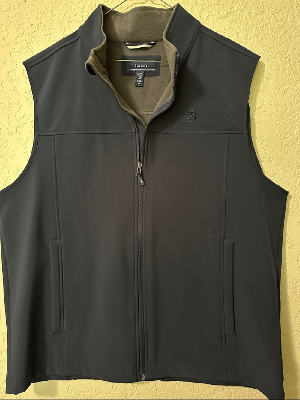 Izod Men's Black Softshell Zip Vest with Olive Lining